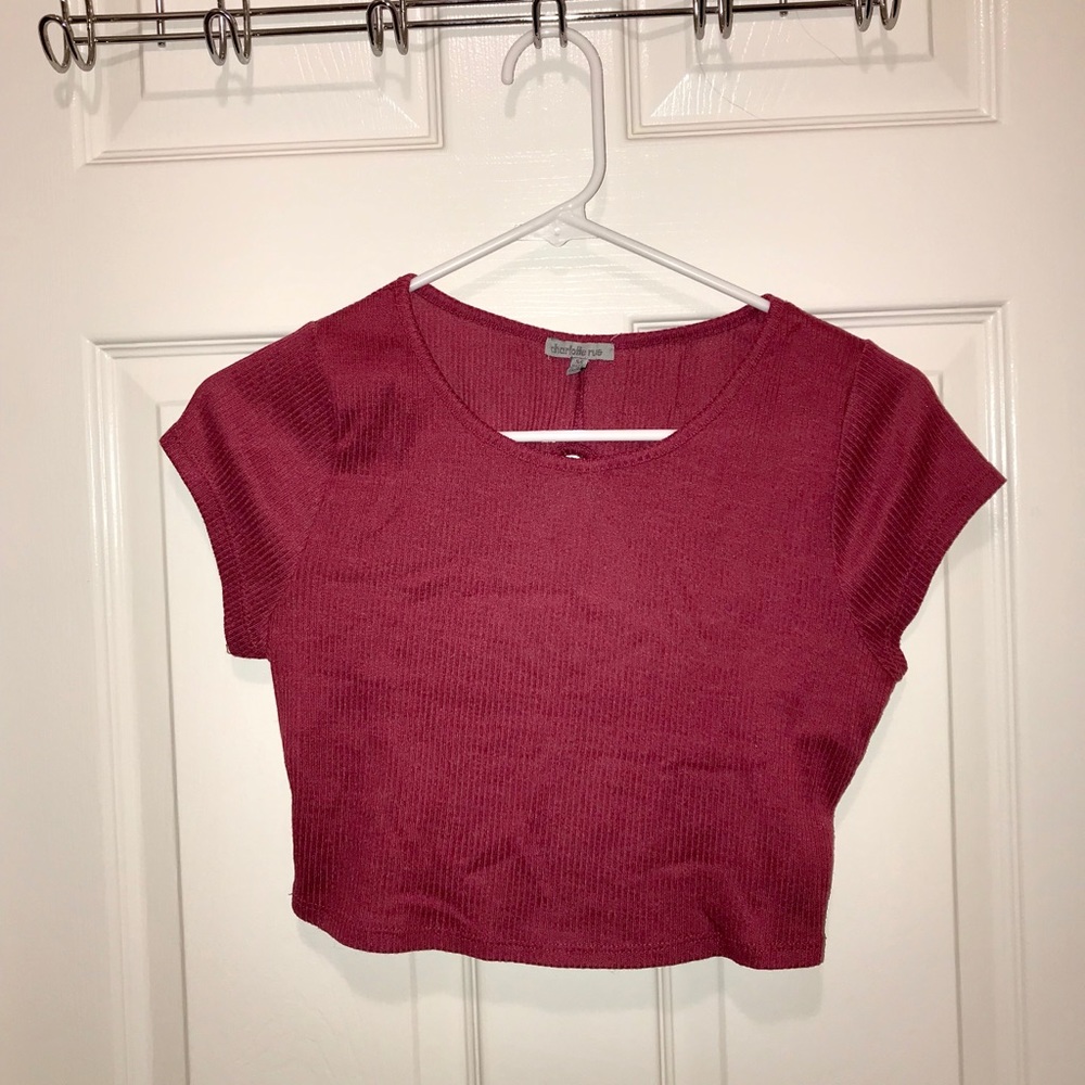 Charlotte Russe Burgundy Open-Back Crop Top